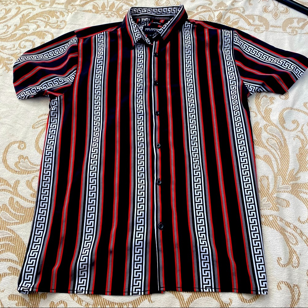 Drill Clothing Button Up Shirt Black/Red Stripes Size Large